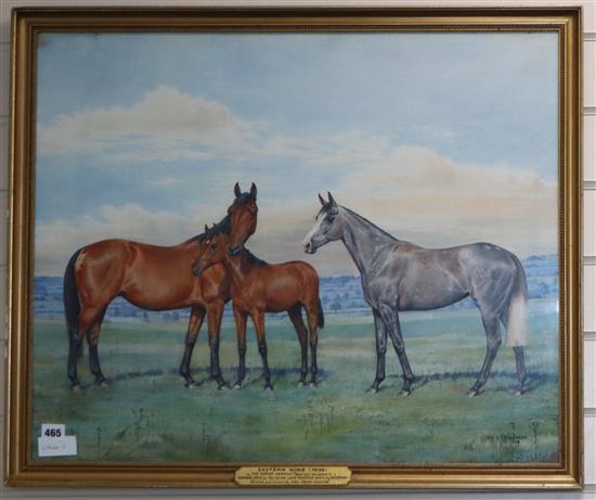 Dorothy Margaret & Elizabeth Mary Alderson, watercolour, Racehorse portrait - Eastern Wine (1938) and Her Daughters, signed and